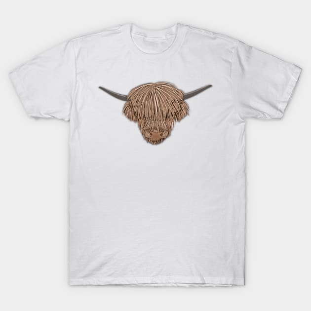 Highland Cow Paper Cut Illustration T-Shirt by A2Gretchen